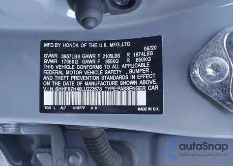 2020 Honda Civic Sport from USA, damaged, VIN SHHFK7H40LU223678